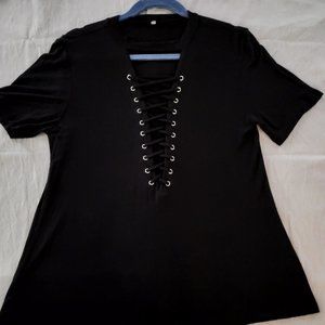 Black Lace Up Ladies Top SZ Large